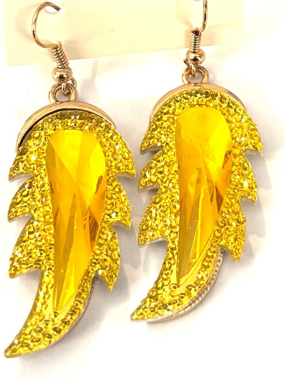Fashion Jewelry Yellow Crystal Wing Drop Earrings
